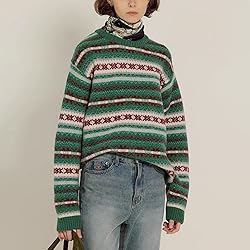 Women Y2K Argyle Striped Pullover Sweater Casual