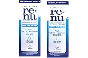 BAUSCH + LOMB Renu Advanced Formula Multi-Purpose Solution, Gentle on Eyes, Cleans & Disinfects, Moisturizes for Comfort, Travel Size 2 fl oz (Pack of 2)