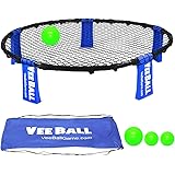 VeeBall Volleyball Spike Game – Includes (3) Balls, Net, Pump & Carry Bag - Exciting Fast Paced Outdoor Lawn Game - Perfect for Beach, Backyard, Tailgate - Fun for Kids Adults Family