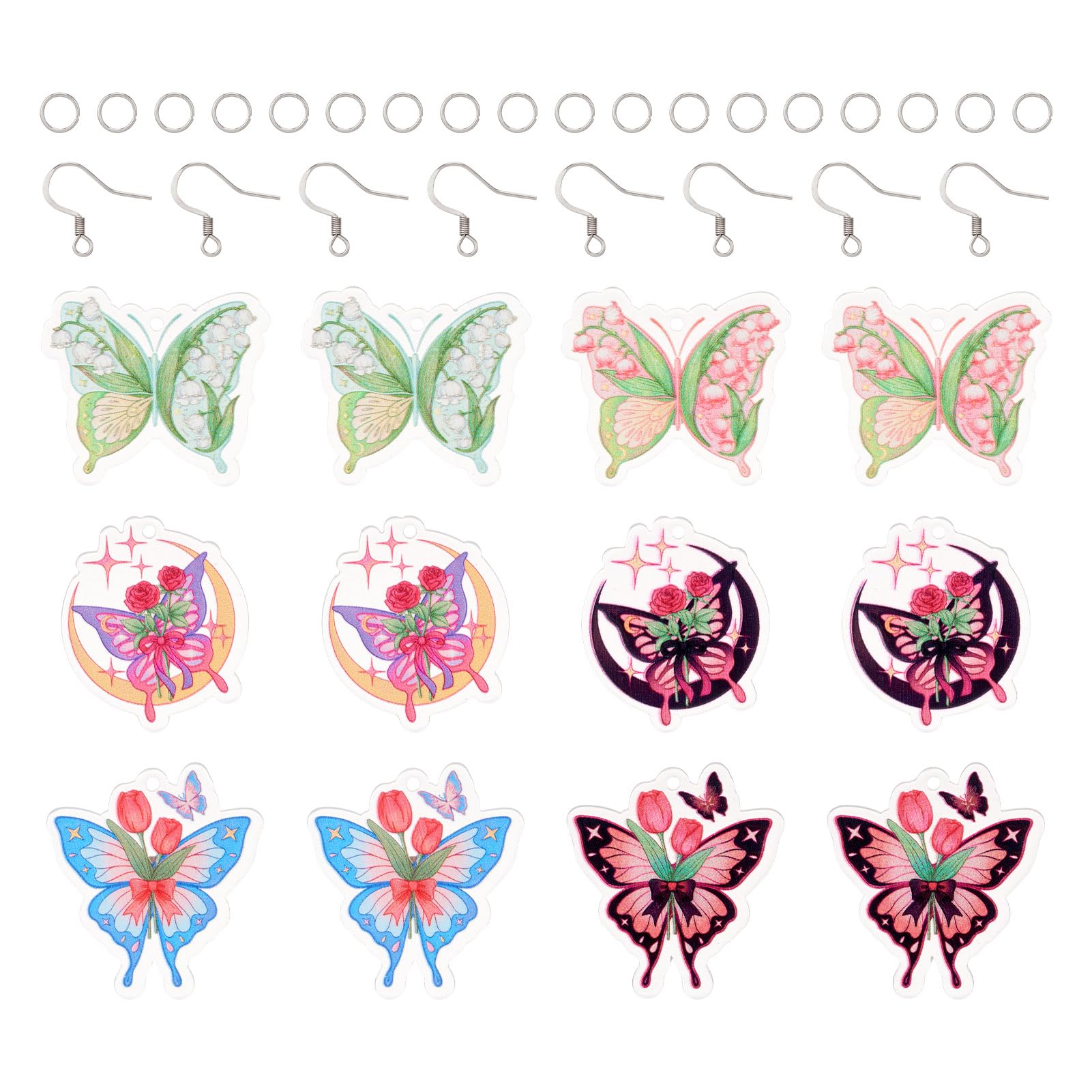 Crafans Butterfly Charms Earring Jewelry Kits Butterfly with Flower Dangle Charms Butterfly with Rose/Tulip Colorful Spring Charms Jewelry Set for DIY Earring Jewelry Making — image 1