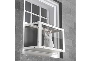 KGCCIZI Window Cat Perch Catio, Wood Cat Window Box, Window Catio for Indoor Cats. Suitable Single Hanging Window with an Inner Diameter of The Window Frame with A Net Opening Width of 24-35 in（White）