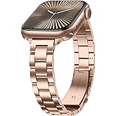 Anlinser Bands Compatible with Apple Watch Band 42mm 41mm 40mm 38mm, Women Slim Stainless Steel Metal Strap for iWatch Series 10 9 8 7 6 5 4 3 2 1 SE (Rose Gold)