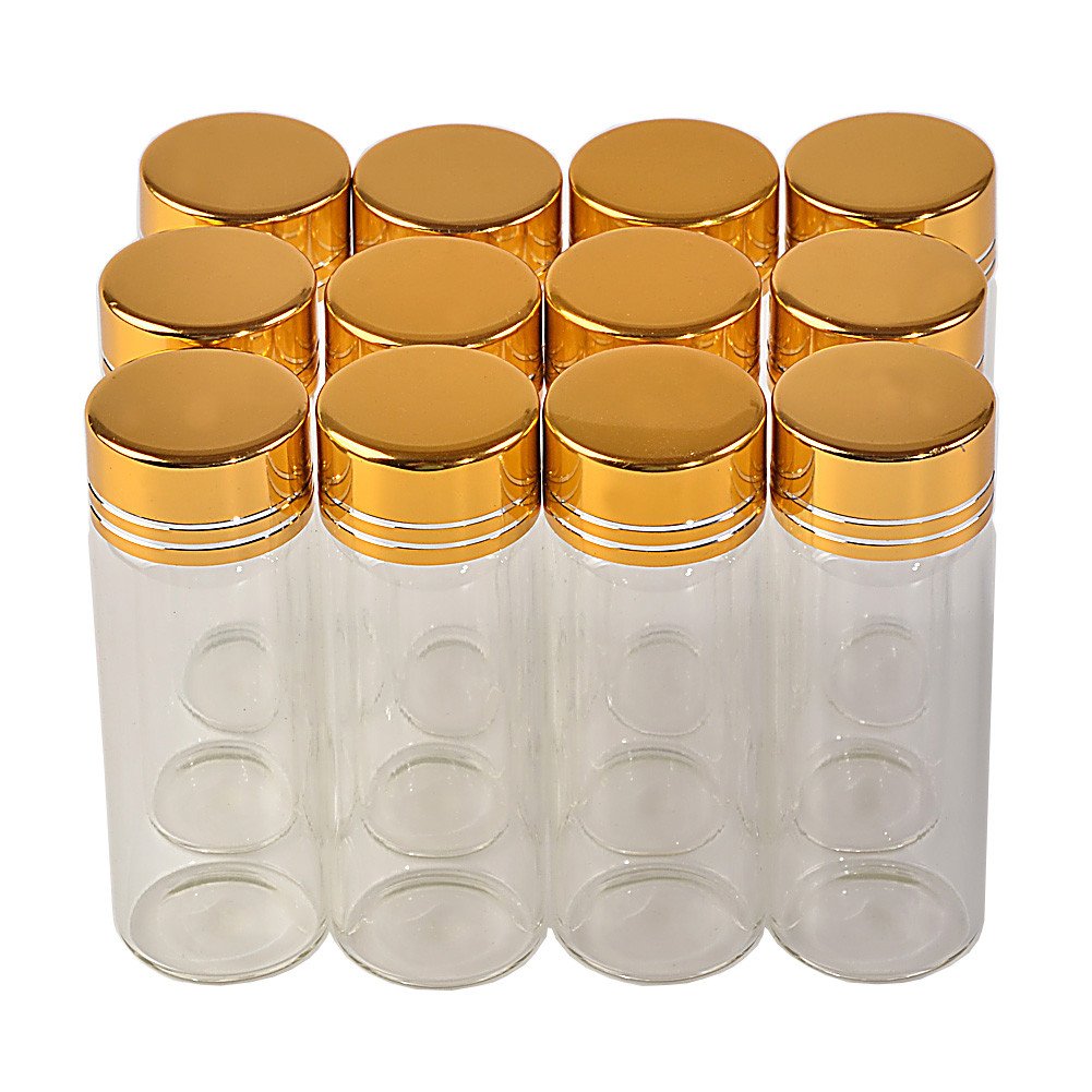 100units 14ml Glass Wishing Bottles with Aluminium Gold Screw Caps Empty Essential Oil Saffron Pill 