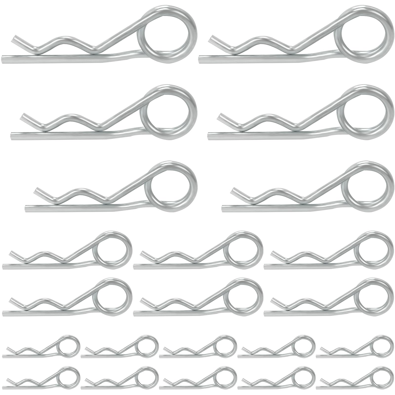 22pcs Cotter Pins R Clips，Double Winded Retaining Spring Hitch Cotter , Galvanized Steel R-shaped Split Pins (2.5-5mm)