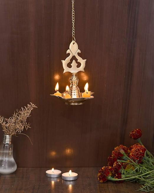 Buy Collectible India Brass Hanging Diya Lamp for Puja Lights with