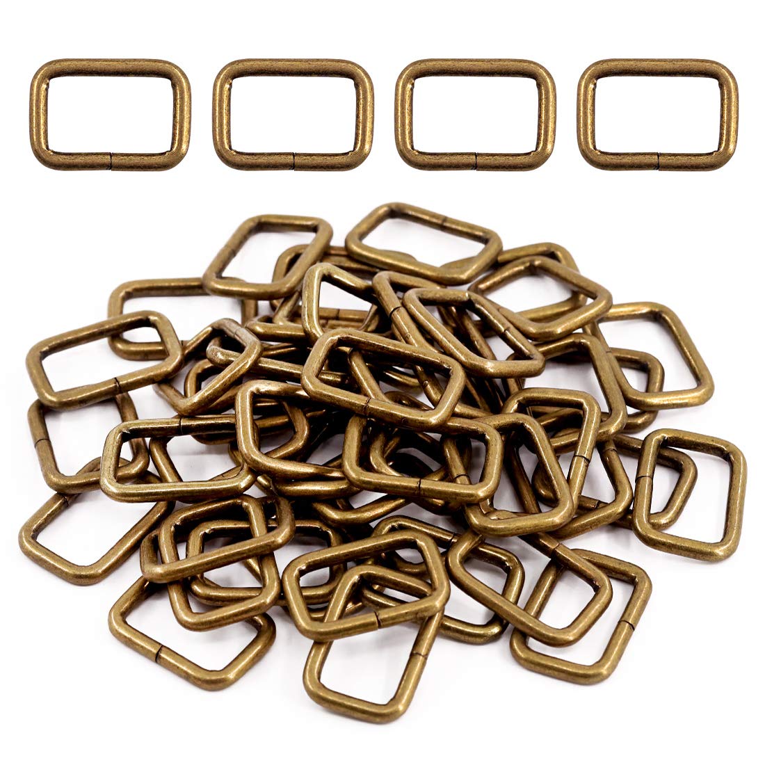 Swpeet S966 60Pcs 1 Inch / 25mm Bronze Heavy Duty Metal Rectangle Ring, Webbing Belts Buckle Metal Rings for for Belt Bags DIY Accessories Keychains Belts and Dog Leash