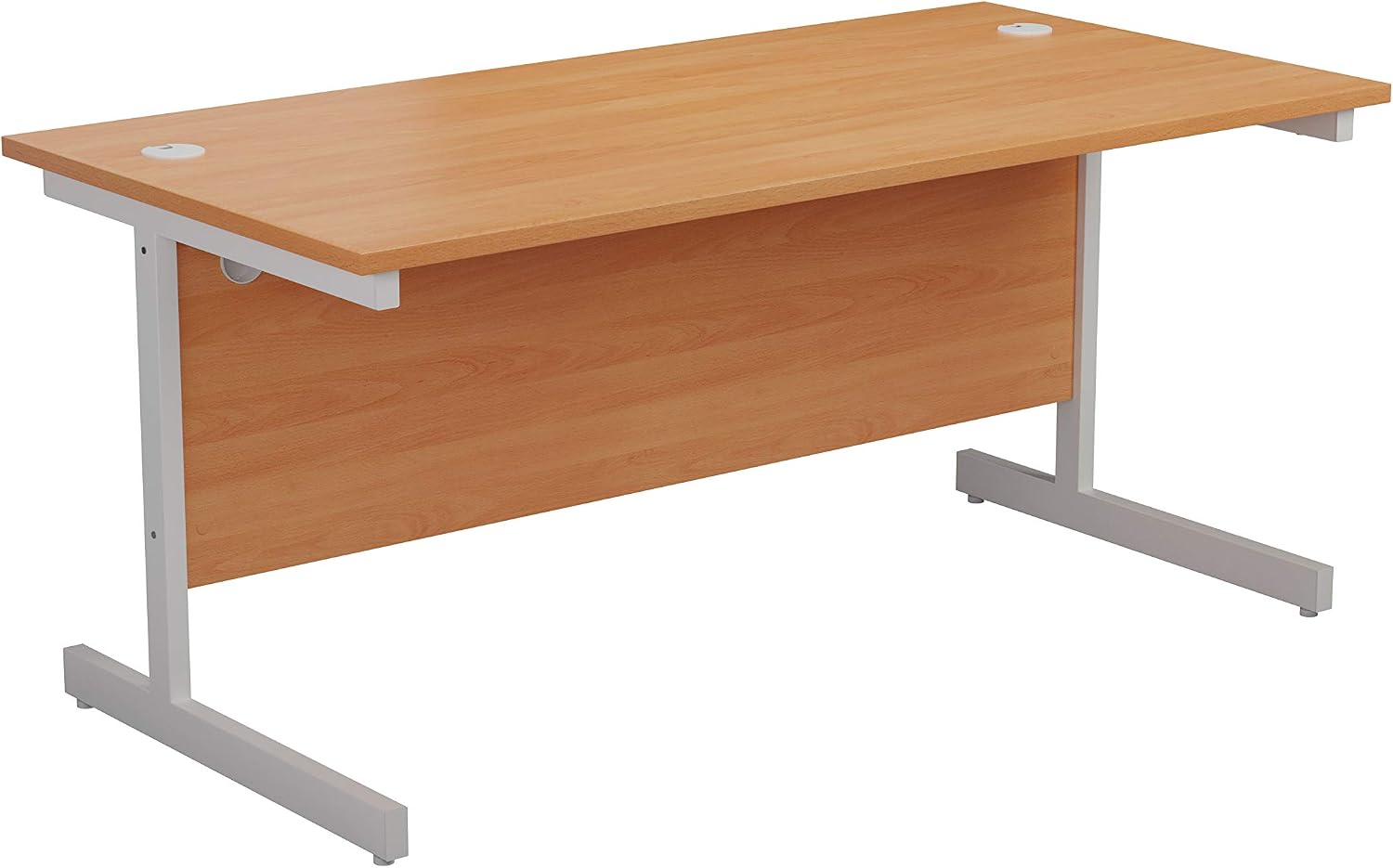Office Hippo Heavy Duty Rectangular Cantilever Desk, Home, PC, Integrated Cable Ports, White Frame, Beech Top, 120cm x 60cm