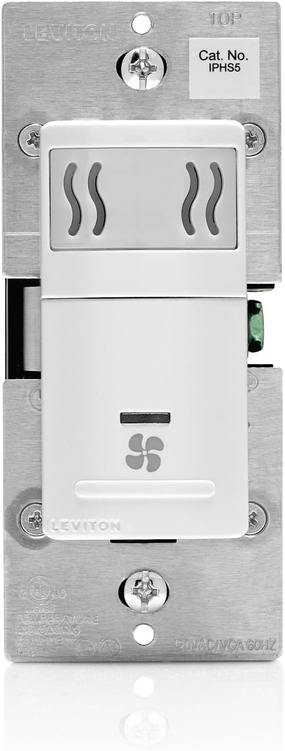 Leviton IPHS5-1LW Decora In-Wall Humidity Sensor & Fan Control, 3A, Single Pole, White - - 