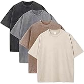 Sumleno 4 Pack Men's Summer Oversized T-Shirts Unisex Vintage Baggy Heavy Cotton Tee Short Sleeve Loose Solid Casual Tops