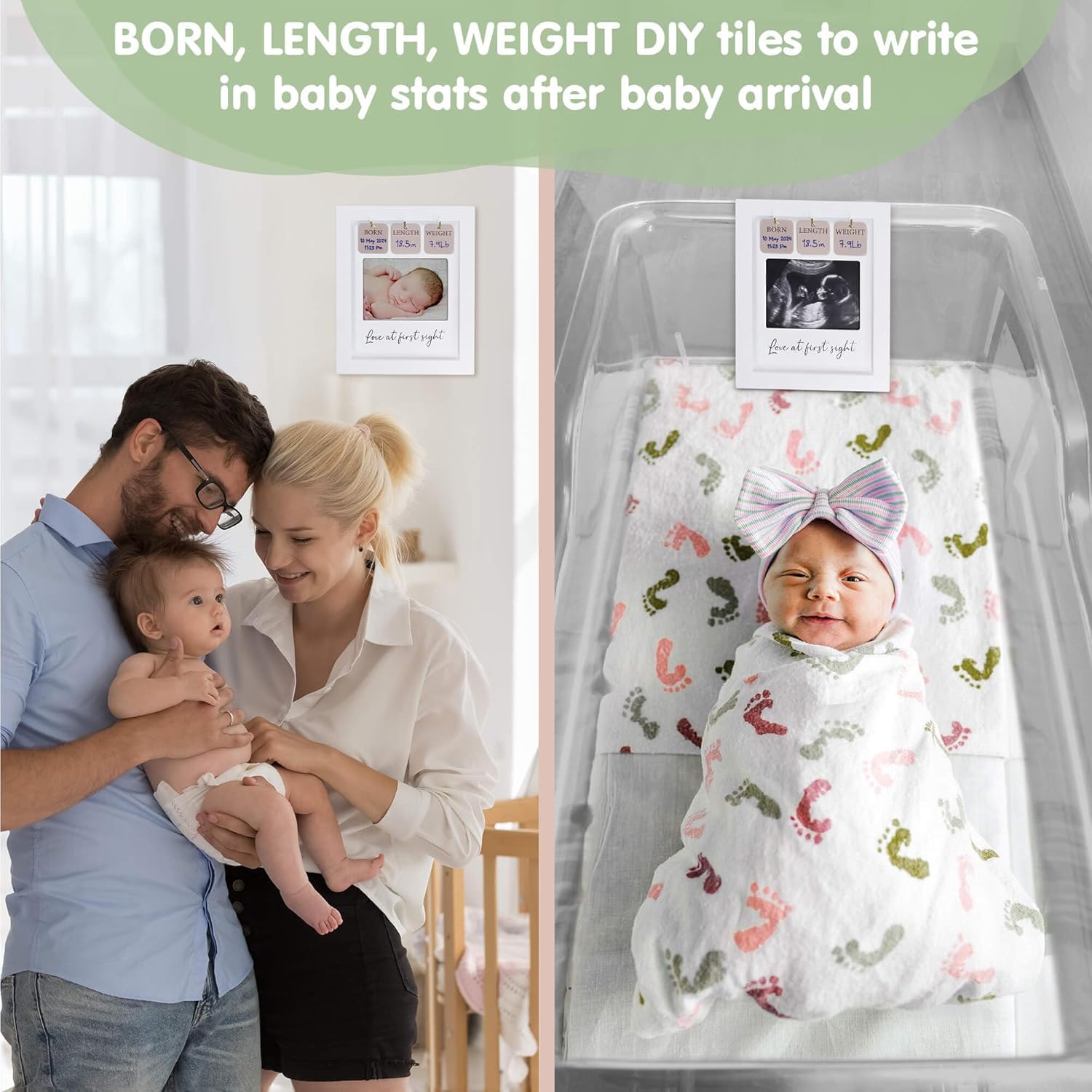 Ultrasound Picture Frames W/ Free Digital Pregnancy Journal - Multi - Use Tiles for Pregnancy Countdown, Pregnancy Announcement, Gender Reveal | Love At First Sight Sonogram Frame | Expecting Mother Gift