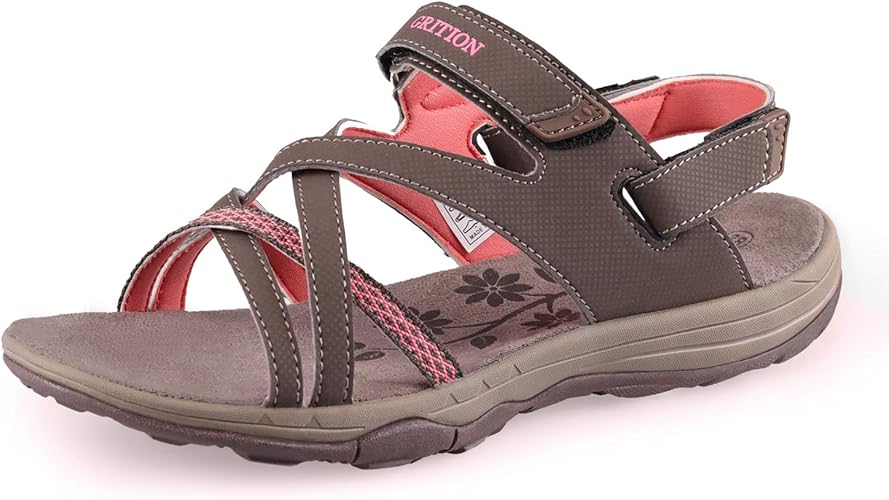 Sandálias femininas de caminhada GRITION com bico aberto, sandálias esportivas à prova d'água para atividades ao ar livre, sandálias planas para esportes, trilha, golfe, verão, praia, Marrom, 7.5: Amazon.com.br: Amazon Moda