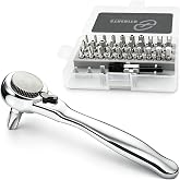 STREBITO Right Angle Screwdriver 32-Piece 1/4 Inch Mini Ratchet Set | Low Profile Offset Screwdriver Bit Set with 72-Tooth Ratcheting Wrench Stubby Ratchet 90 Degree Screwdriver for Small Spaces