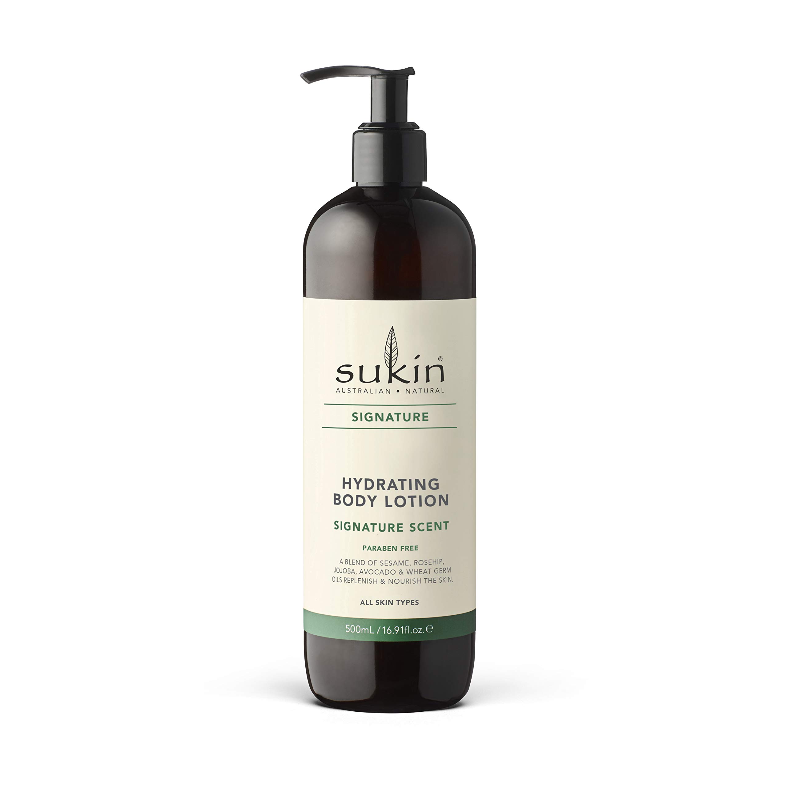 Sukin Signature Hydrating Body Lotion 500ml - with Rosehip & Essential Olis; cruelty free & vegan friendly - replenishes and nourishes the skins moisture barrier through its rich blend to soothe.