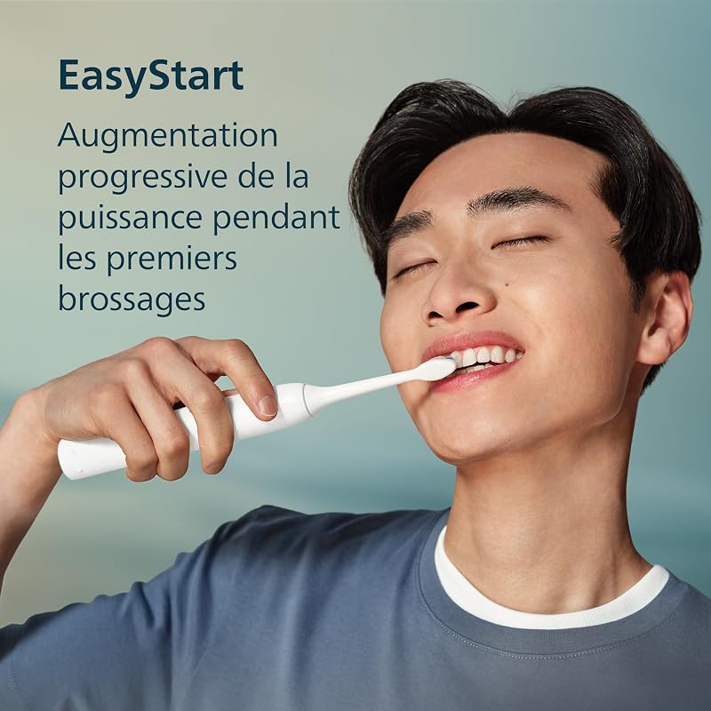 Sonicare série 3100 – Brosse à dents électrique, capteur de pression, 3 intensités, EasyStart, SmarTimer, autonomie 14 j, étui de voyage, pack de 2, coloris blanc, HX4072/41, [Nouveau]