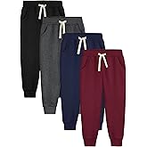 Aocku 4 Pack Boys Sweatpants Joggers Cotton Athletic Sweatpants Youth Joggers Pants with Pocket Drawstring