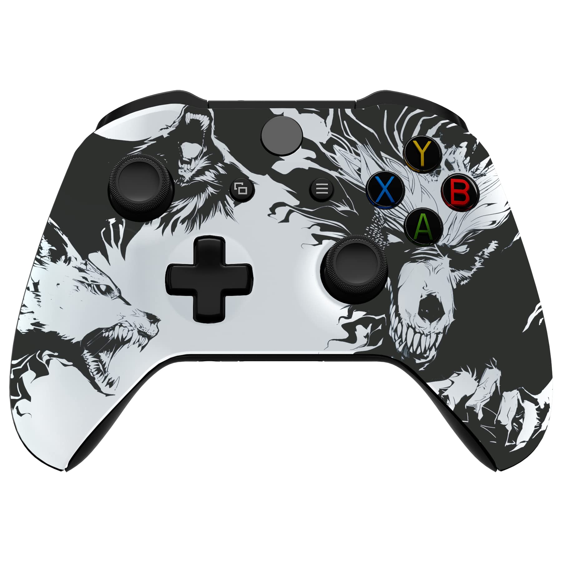eXtremeRate New Wolve Soul Patterned Front Housing Shell Case for Xbox One S/X Controller, Soft Touch Faceplate Cover Replacement Kit for Xbox One S/X Controller (Model 1708)