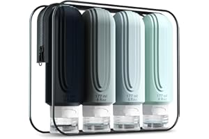 Mrsdry Travel Bottles for Toiletries, Large 6oz Oversize Containers, BPA Free Leak Proof Tubs Refillable Liquid Traveler Accessories with Toiletry Bag for Cometic Shampoo and Lotion Soap (4 Pack)