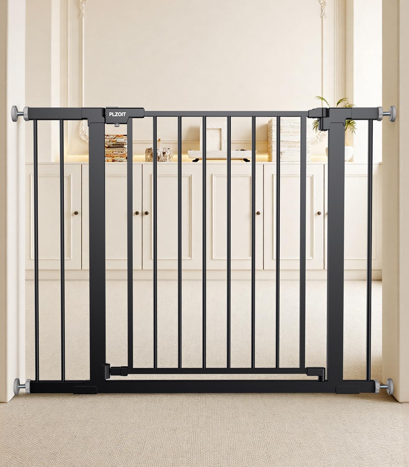 Photo 1 of 29.5-40.5" Baby Gate for Stairs, Dog Gate for Doorways, Walk Thru Auto Close Metal Baby Safety Gate for The House, Stairs and Doorways, Child Gate Pressure Mounted, Pet Gate for Dog Indoor - Black