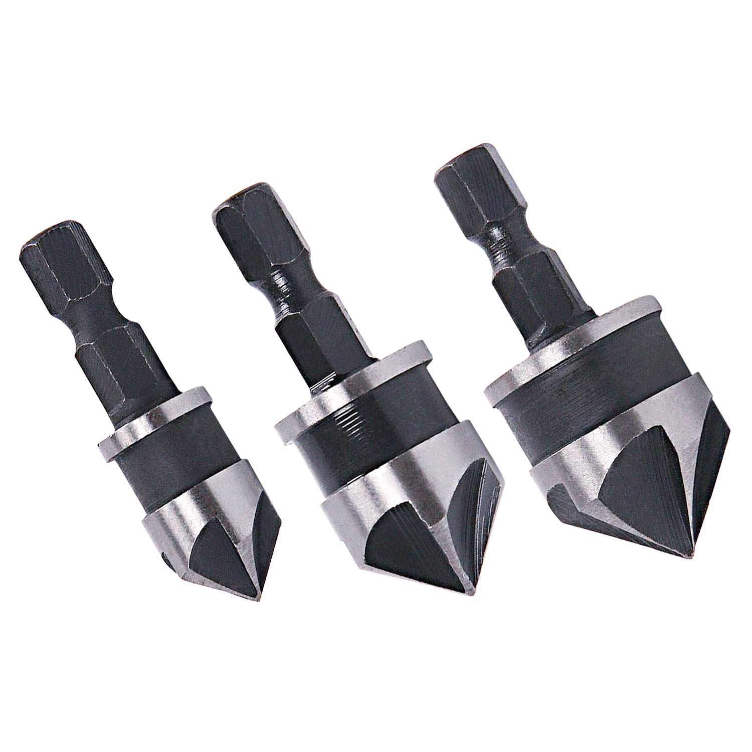 Malayas 1/4" Hex Shank 12mm/16mm/19mm Countersink Drill Bit 5 Flute 90 Degree Woodworking Countersink Bits