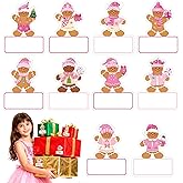 120Pcs Christmas Gingerbread Gift Tags Stickers,Pink Cartoon Gingerbread Man Self Adhesive Xmas Gift Name Tags, Christmas Labels Stickers for Envelope Winter Holiday Birthday Present