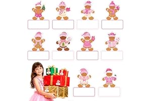 120Pcs Christmas Gingerbread Gift Tags Stickers,Pink Cartoon Gingerbread Man Self Adhesive Xmas Gift Name Tags, Christmas Lab