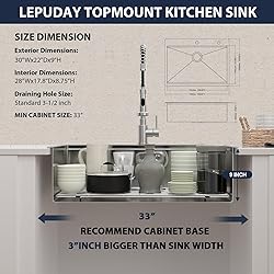 30 Inch Drop In Kitchen Sink -Lepuday 30x22 Drop In