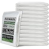 12 Pieces Plastic Drop Cloth 9x12 Ft - RAINHOL Clear Plastic Sheeting, Disposable Plastic Tarps for Painting, Dust-Proof, Fur