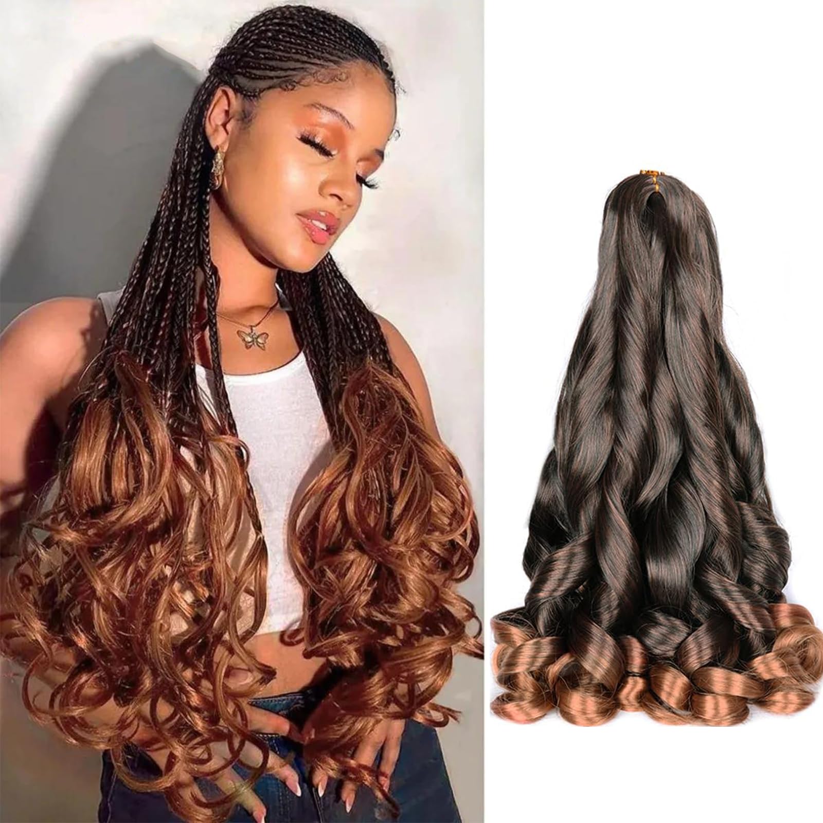 French Curl Braiding Hair 24 Inch 8 Packs Pre Stretched Loose Wave Bouncy Braiding Hair Spanish Curly Ends Synthetic Hair Extensions for Braiding（1B/30） — image 1