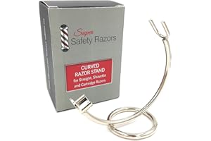 SUPER SAFETY RAZORS Curved Chrome Razor Stand for Straight, Shavette & Cartridge Razors - Fits 100 mm+ Handle Lengths