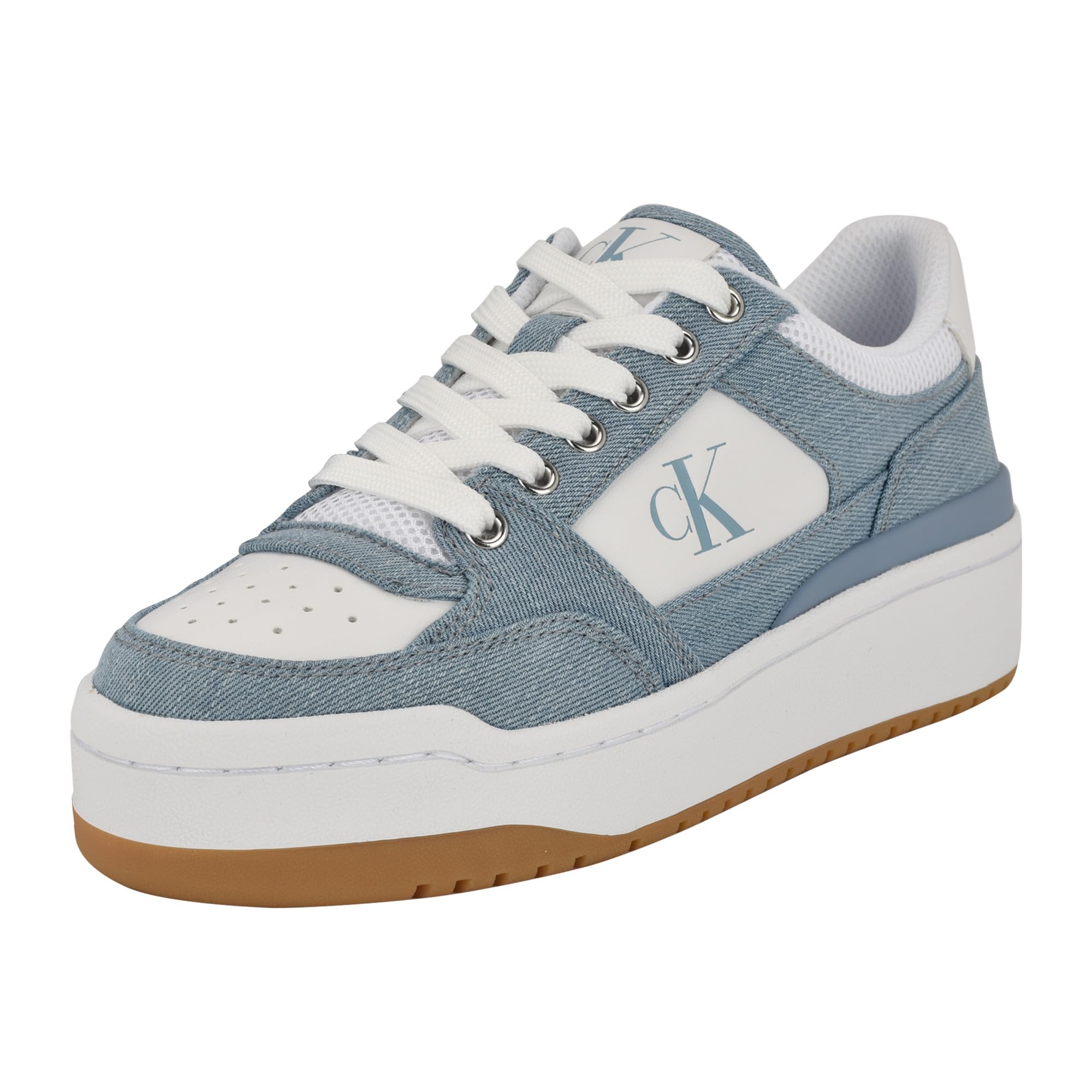 Calvin Klein Women's Alondra Sneaker, White/Medium Blue Denim Logo 420, 11 Image Calvin Klein Women's Alondra Sneaker, White/Medium Blue Denim Logo 420, 11 Image