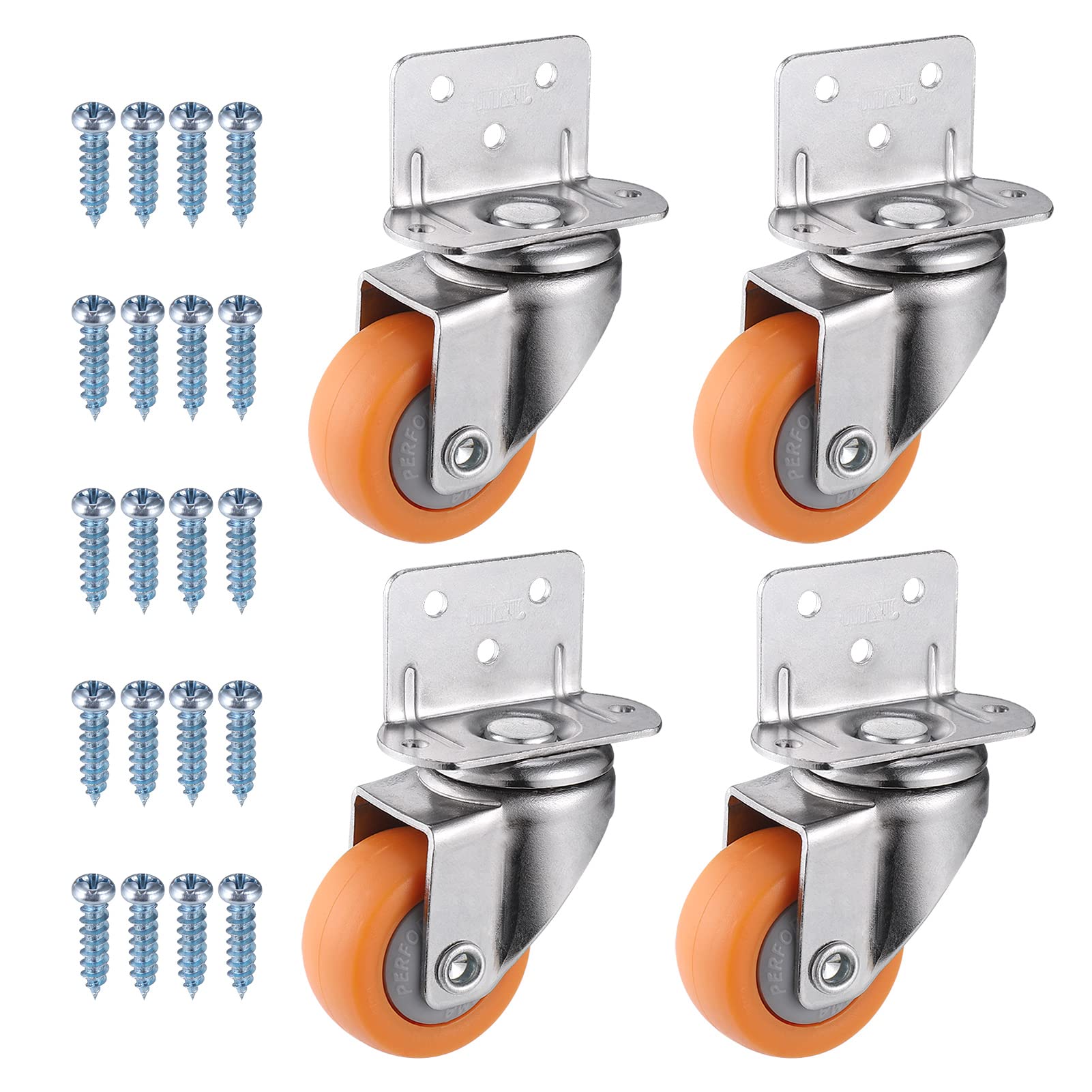 Zocipro 4Pcs Swivel Castor Wheels 37mm with Screws, Wear-resistant L-mounting Plate Caster Wheels, 360 Degree Rotating Castors for Furniture(Orange)