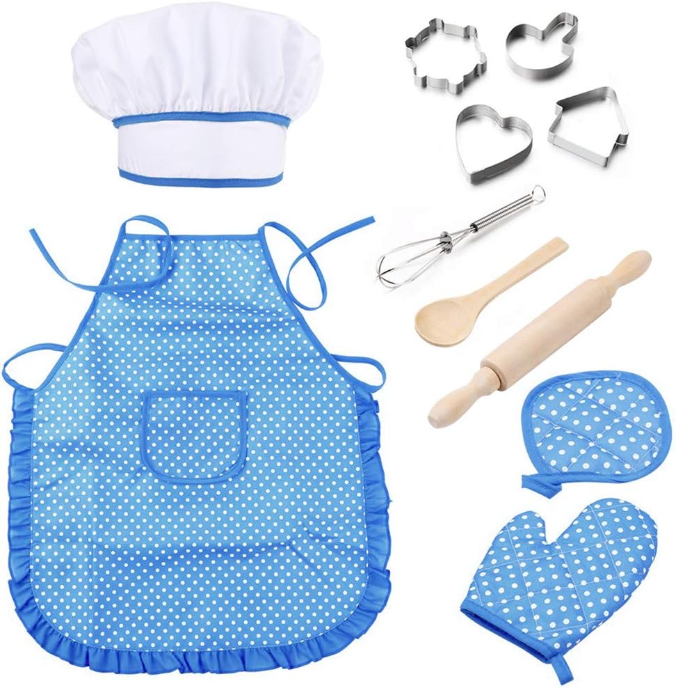 BebesterChef Set for Kids, 11PCS Cooking Play Set kitchen role play set Kids Cooking and Baking Set Chef Hat, Mitt & Utensil for Toddler Dress Up Chef Costume Career Role Play for boys Ages 3+
