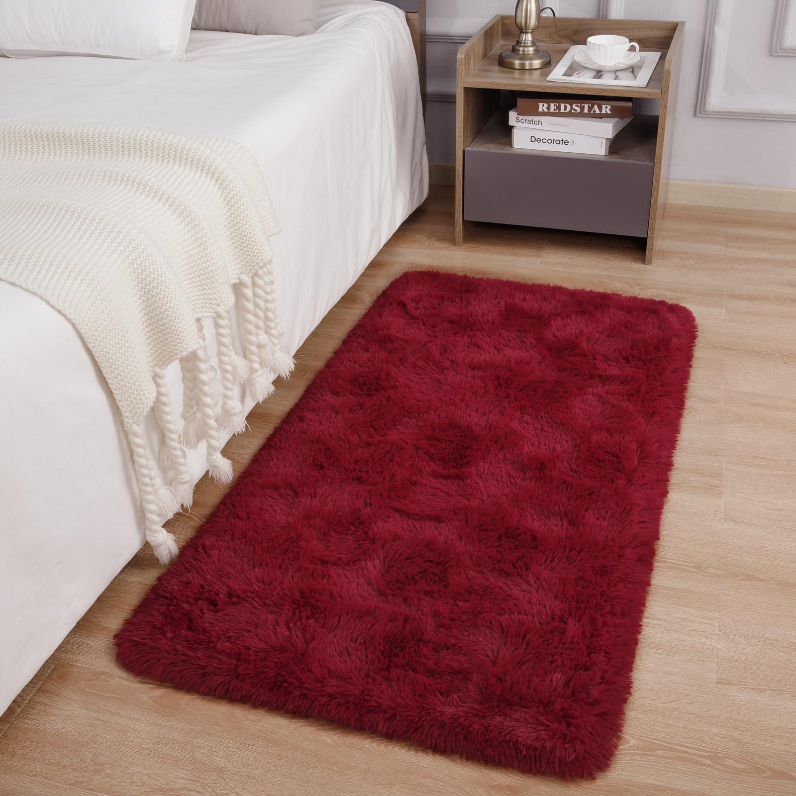 Photo 1 of DETUM Wine Red Runner Rug 2X4 for Hallyway Entryway Kitchen Fluffy Area Rugs for Bedroom Soft Kids Room Rugs Furry and Washable Christmas Carpets