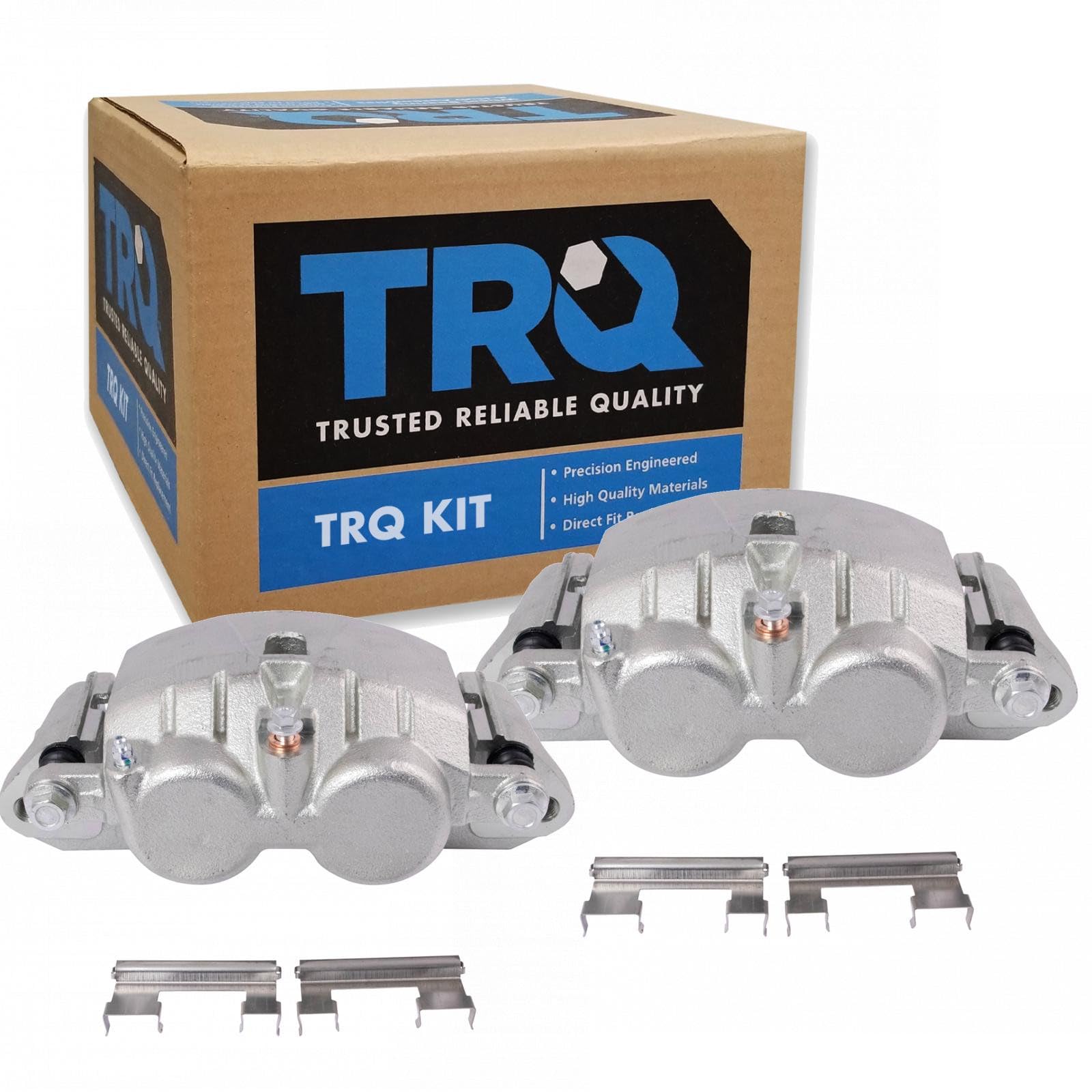TRQ Rear Driver and Passenger Side Brake Caliper Set Caliper Brackets Hardware Compatible with 01-03 Chevrolet Silverado 3500; 01-03 GMC Sierra 3500; 04-06 Chevrolet Silverado 3500 12000LB GVW Image