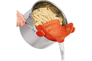 VIGOR PATH Clip on Strainer Colander - Cooking Strainer with Silicone Grip - Pot Strainer for Pasta, Meat, Vegetables, Fruit, Ground Beef and More - Fits All Pots and Bowls! (Orange)