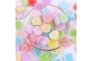LOPURO 50 pcs Jelly Sugar Candy Flatback Charms, DIY Craft Making Resin Jewelry Making Kit, Heart Star Resin Flatback Beads for DIY Scrapbooking Crafts Hair Clips Cell Phone Case Making (Mix Candy)