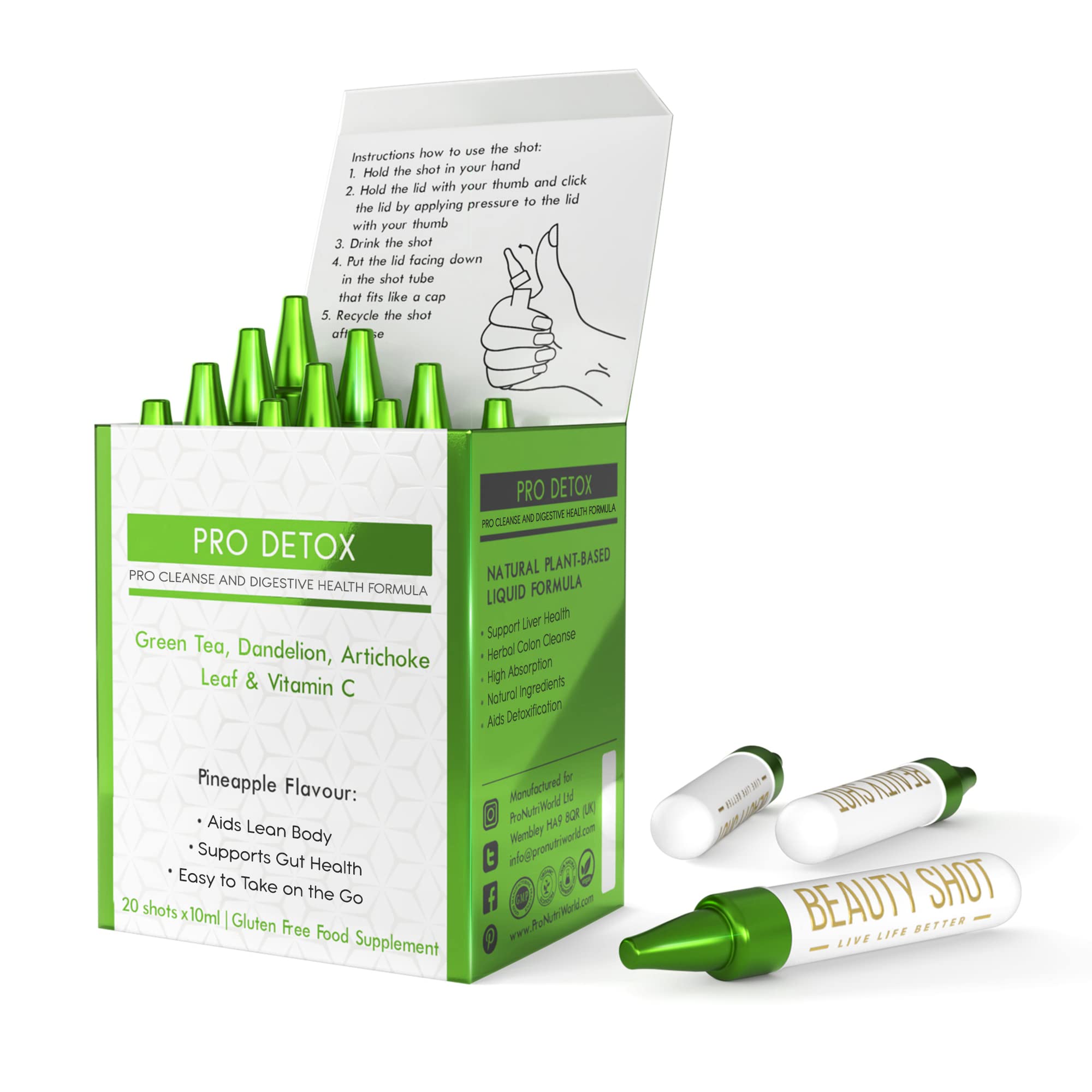 Pro Detox Liver Cleanse & Kidney Support Shots 20×10ml Pineapple Flavour Drink with Artichoke, Dandelion, Chicory & Green Tea Natural Liver Detox & Repair Supplement for Digestion, Bloating & Energy