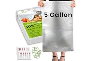 HOME SENSEI 10pcs 5 Gallon Mylar Bags for Food Storage - 10 Mil Thick - Mylar Bags 5 Gallon with Oxygen Absorbers 2500cc - Zipper Resealable Mylar Bags - Bolsas Mylar 5 Galones