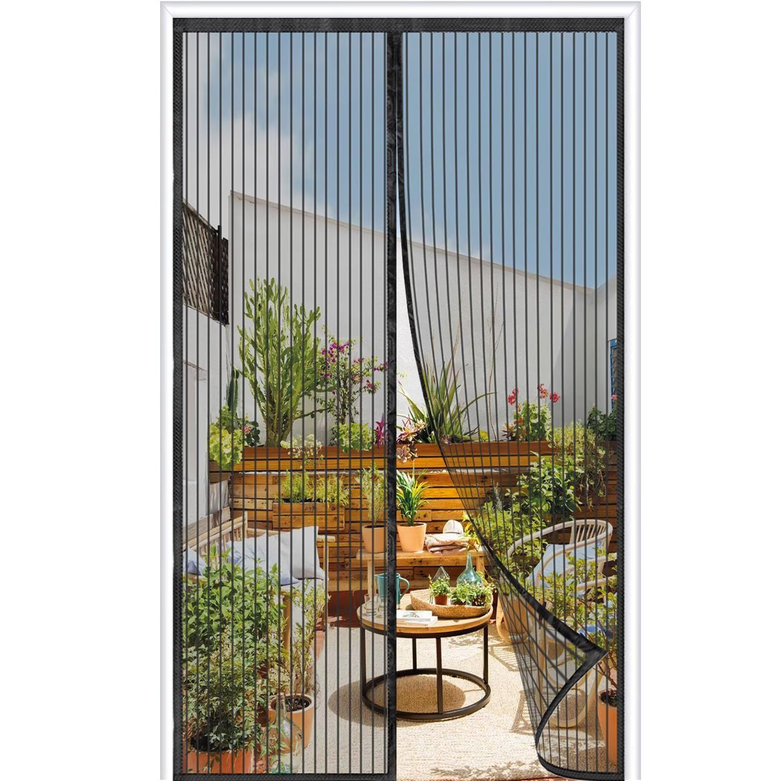 Orumrud Upgraded Magnetic Fly Screen Door 90 x 200cm, Mesh Curtain, 32 Magnet，Magnetic Top-to-Bottom Seal Snaps Shuts Automatically, Easy to Install Without Drilling, Keep Fresh Air in, Black