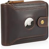 Polare Full Grain Leather Wallet for Men Bifold RFID Blocking Cash Credit Card Case with Air Tag Slot and YKK Zip Coin Pocket (Dark Brown with AirTag Slot)