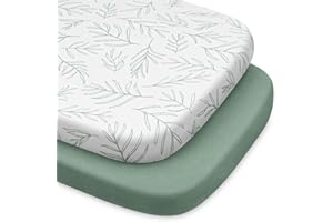 Babebay Bassinet Sheet Fitted for Baby Boy and Girl, Jersey Knit Cotton for Natural Comfort Fitted for Oval, Hourglass and Rectangular Mattress, Soft and Safe, 2 Pack (Sage Green)