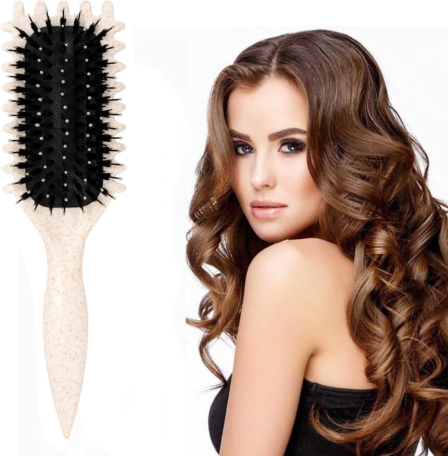 SJJZLZL YL Curl Defining Brush, Hair Brush for Combing and Shaping, Nylon Bristles, Oblong, Flexible, Curl Enhancing (Beige), Unisex Adult