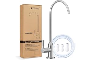 PURENAT Drinking Water Faucet - Long Thread Stem Filtered Water Tap for Thick Countertop,Lead-Free RO Faucet with Hose and Push Connect Fittings(Brushed Stainless)