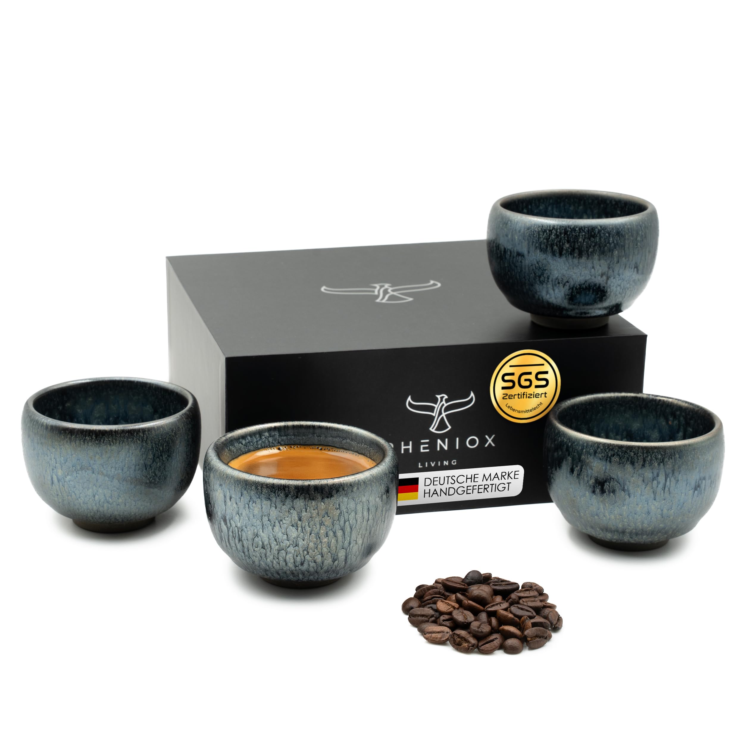 Pheniox Espresso Cups Set Galaxy, 4-Piece Set, 120 ml, High-Quality Coffee Cups Made of Stoneware, Without Handle, Gift in Modern Design, Cappuccino, Mocha, Tea, Mugs