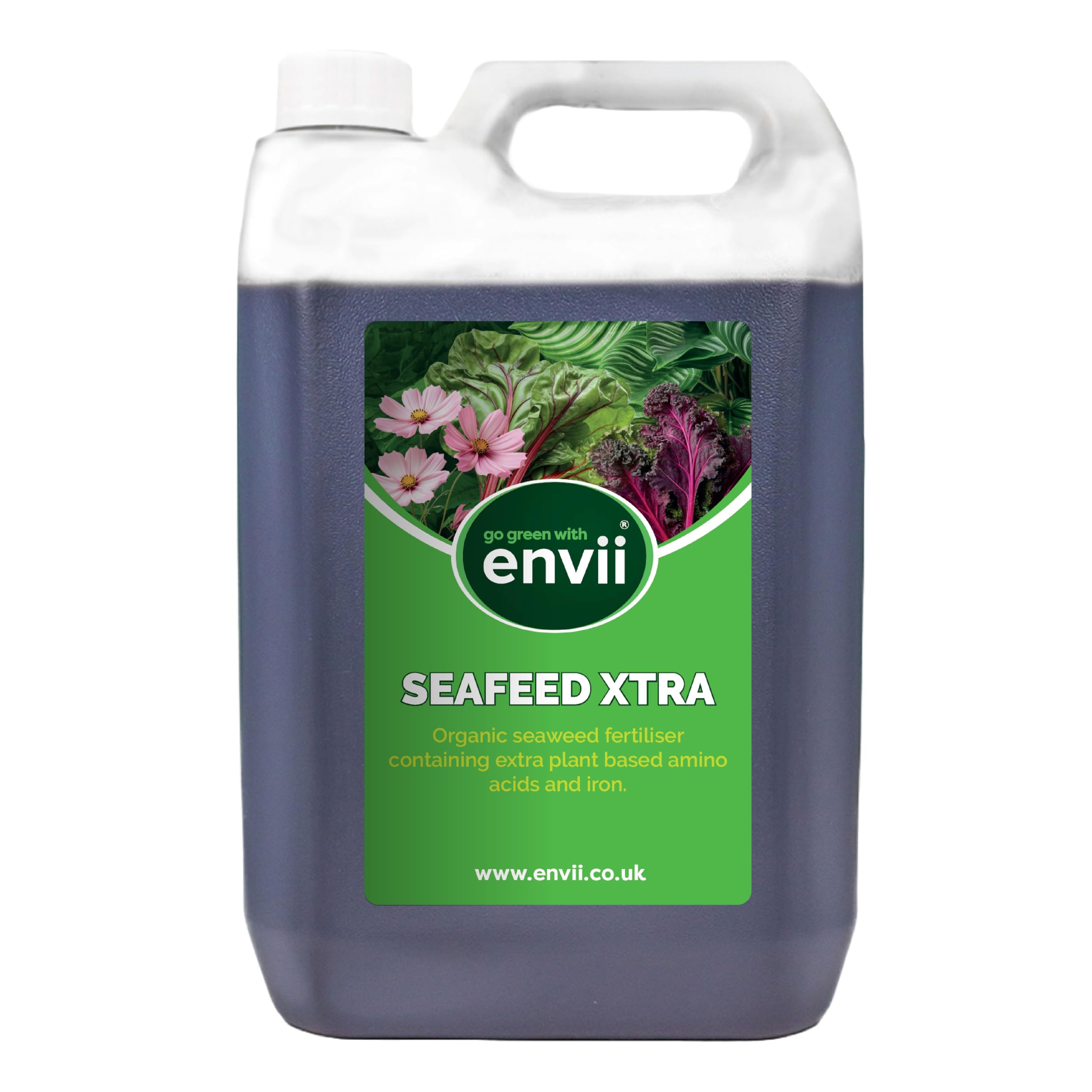 envii SeaFeed Xtra – Organic Liquid Seaweed Fertiliser, Outdoor Plant Food Ideal for all Plants, Lawns, Gardens and House Plants, Rich in Additional Nutrients - 5 Litre