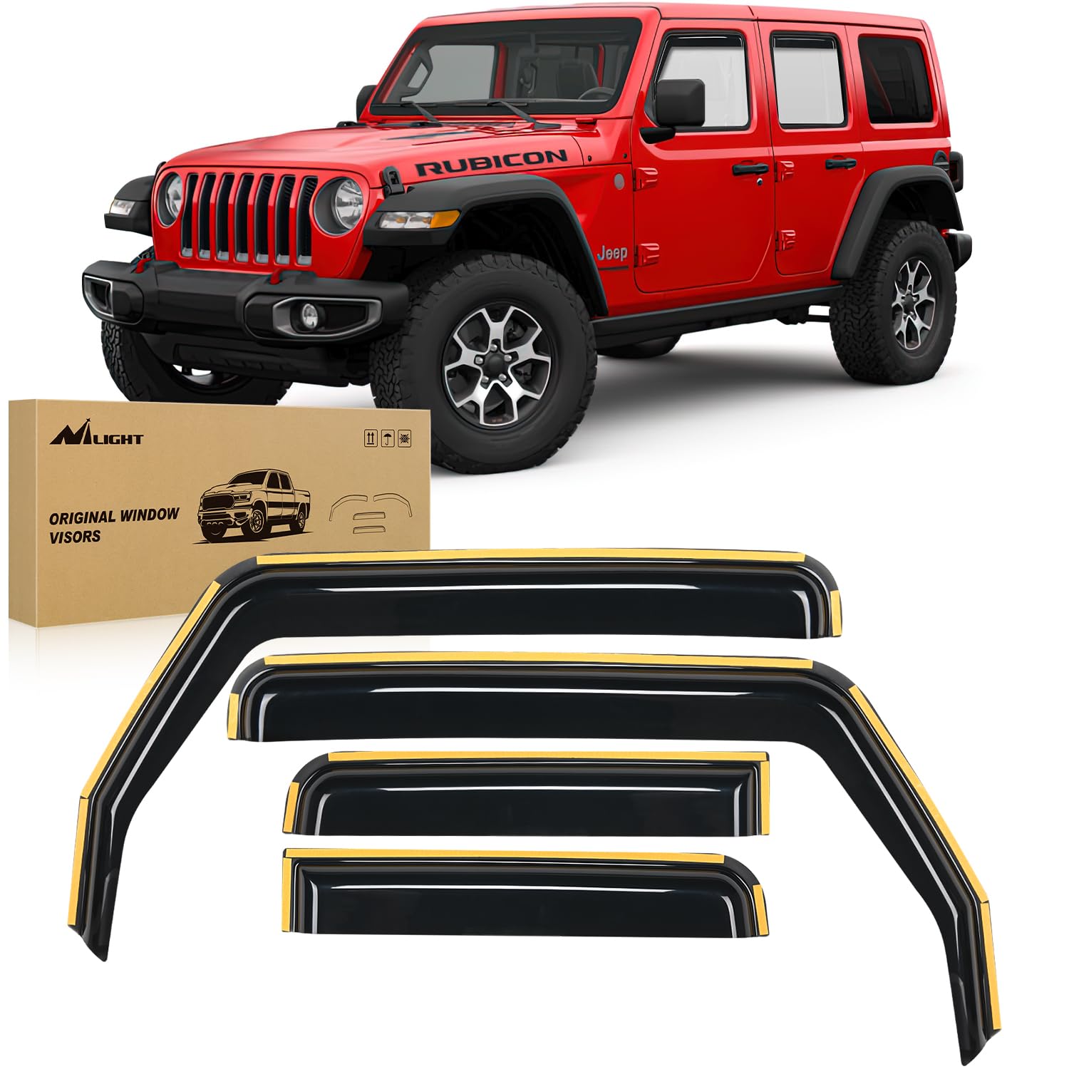 Photo 1 of Nilight Window Visor Compatible with Jeep Wrangler JL/Jeep Gladiator 2018 2019 2020 2021 2022 2023 2024 Vent Window Visors,Rain Guards Acrylic-4pcs STICK ON