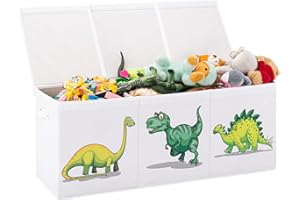 Apicizon Large Toy Box Chest for Boys Girls Storage Organizer, Collapsible Toy Storage Bins with Double Flip-Top Lid,Removable Divider, Kids Toy Chest for Nursery Playroom, Bedroom, Living Room