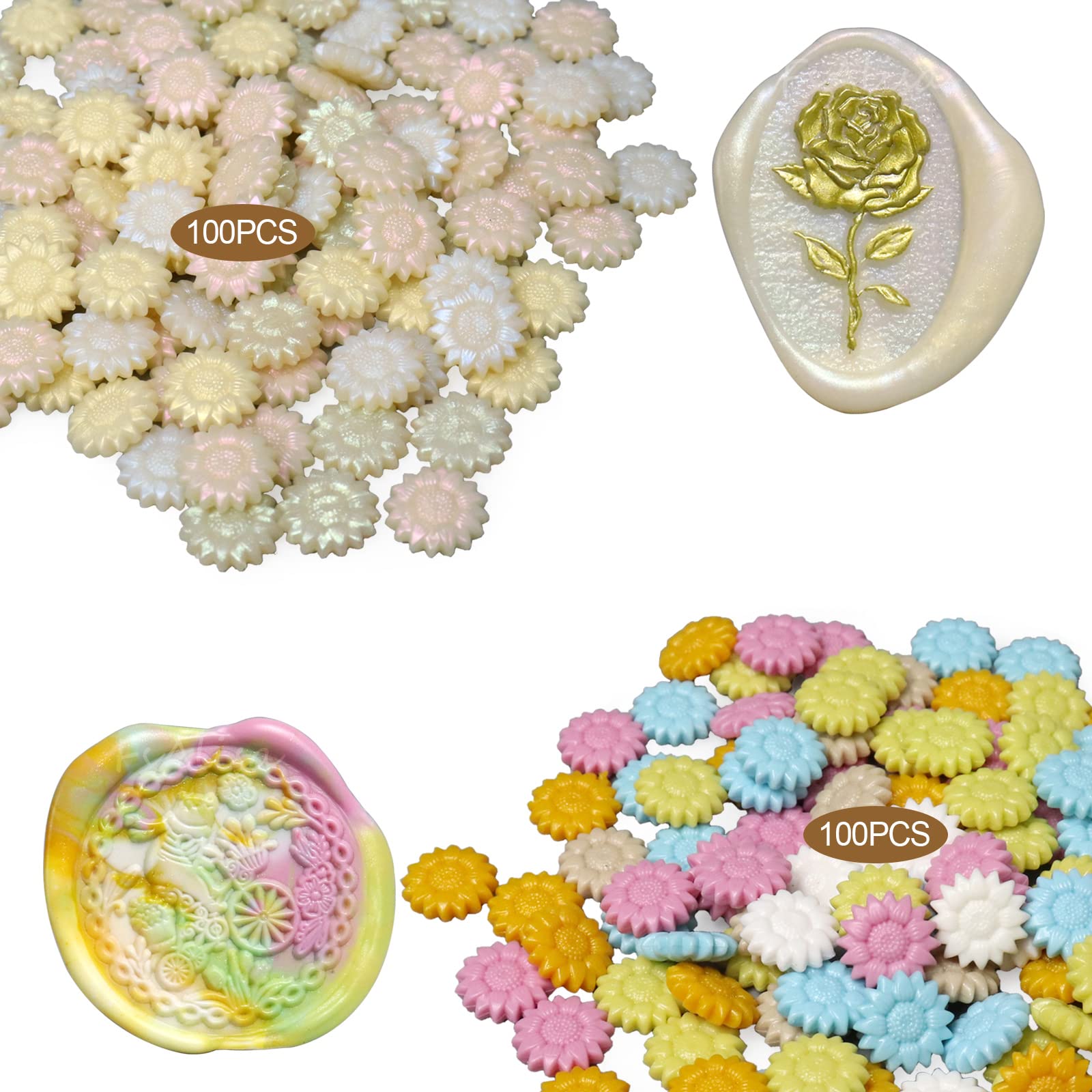 fsalisa 200pcs Sunflower Sealing Wax Beads, Wax Seal Beads for Wax Stamp Sealing Perfect for Christmas Cards, Envelopes, Wedding Invitations, Wine Packages, Letter Sealing (Set2#-Macaron & Colorful)
