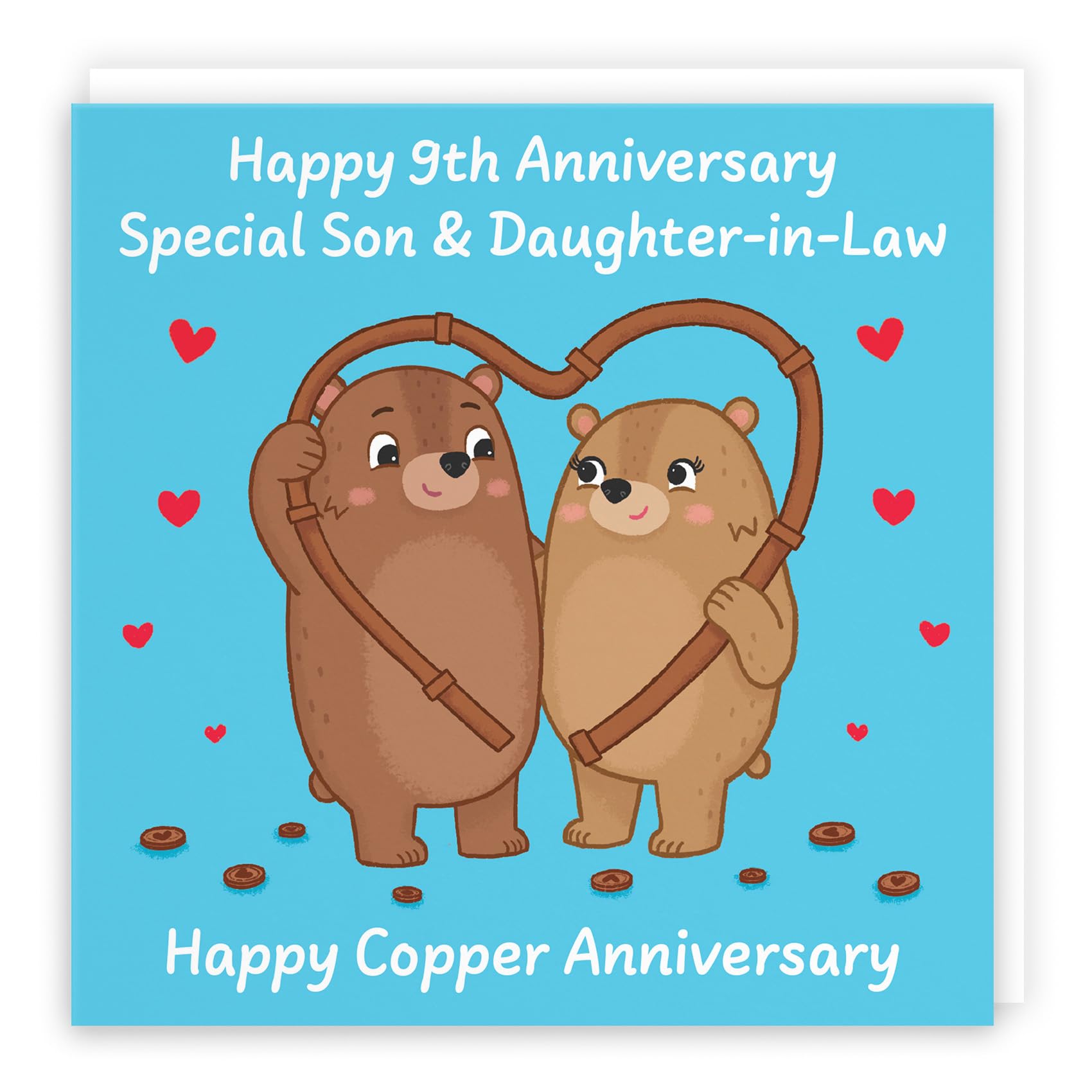 Hunts England - Son And Daughter In Law 9th Anniversary Card - Copper Anniversary - 9 Years - Cute Fun Bears Card For Son & Daughter-in-Law - Love Story Collection