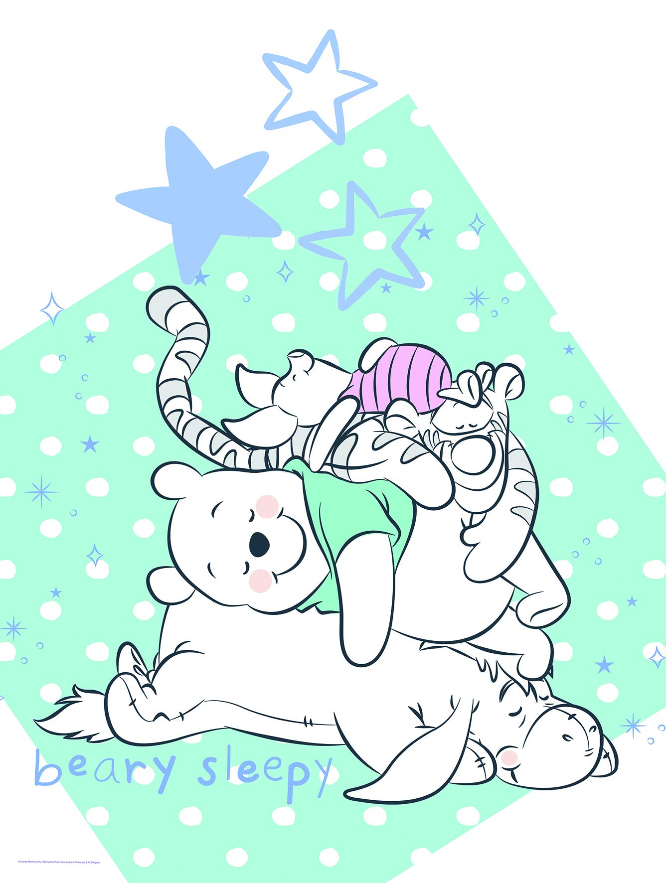 Komar Disney Winnie The Pooh Beary Sleepy Wall Picture | Children's Room Decoration Art Print | Without Frame | WB086-30x40 | Size: 30 x 40 cm (Width x Height)